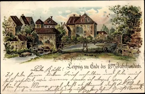 Litho Leipzig in Sachsen, Hallesches Pförtchen, 18. Jahrhundert