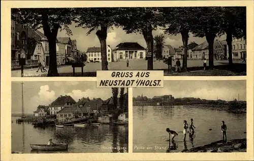 Ak Neustadt in Holstein, Helenenbad, Marktplatz, Strandpartie, Binnenwasser