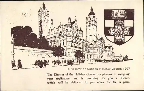 Wappen Ak London City England, University, Holiday Course 1907