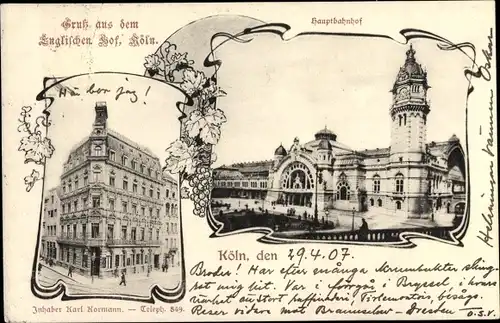 Jugendstil Ak Köln am Rhein, Englischer Hof, Hauptbahnhof