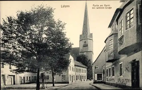 Ak Lützen im Burgenlandkreis, Partie am Markt mit Wilhelm Straße