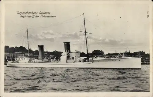 Ak Deutsches Kriegsschiff, Depeschenboot Sleipner, Begleitschiff der Hohenzollern