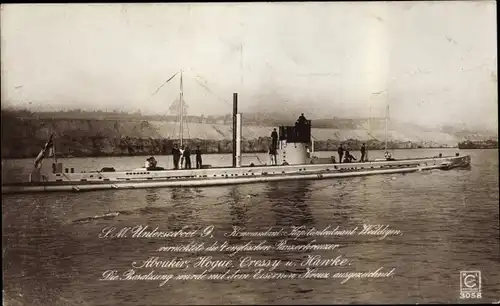 Ak Deutsches Unterseeboot, U-Boot, SM U 9, Kapitänleutnant Weddigen