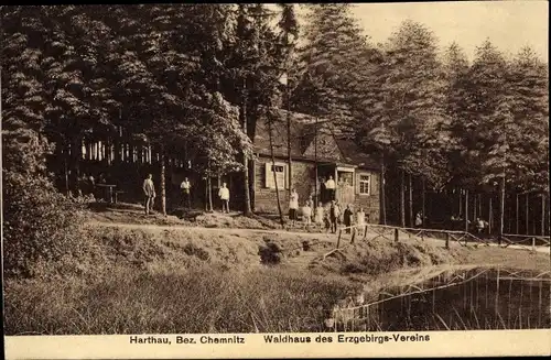 Ak Harthau Chemnitz, Gaststätte Waldhaus Harthau, Erzgebirgs Verein