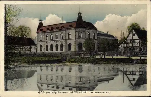 Ak Klipphausen in Sachsen, Teilansicht, Teich, Gasthaus