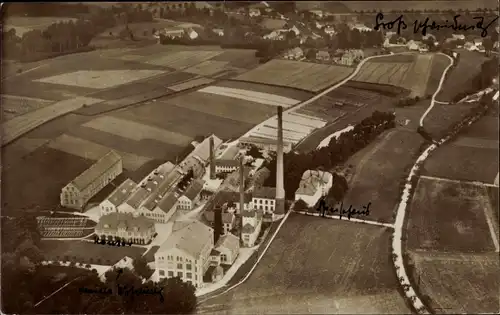 Ak Großschweidnitz in Sachsen, Duncan's Leinen Industrie, Fliegeraufnahme