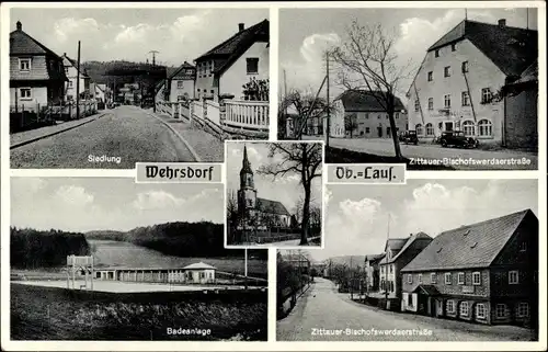 Ak Wehrsdorf Sohland an der Spree in Sachsen, Zittauer Bischofswerdaerstraße, Badeanlage, Siedlung