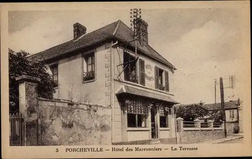 Ak Porcheville Yvelines, Hotel des Marronniers, La Terrasse