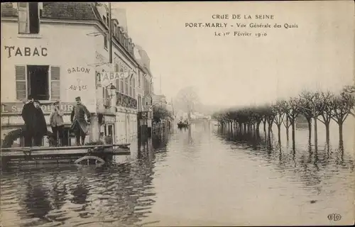 Ak Port Marly Yvelines, Crue de la Seine, Vue Generale des Quais