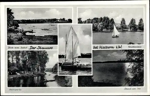 Ak Haltern in Westfalen, Stausee, Kurhotel Seehof, Stadtmühle, Stever, Segelboot