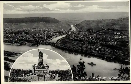 Ak Bingen am Rhein, Nationaldenkmal, Panorama vom Ort