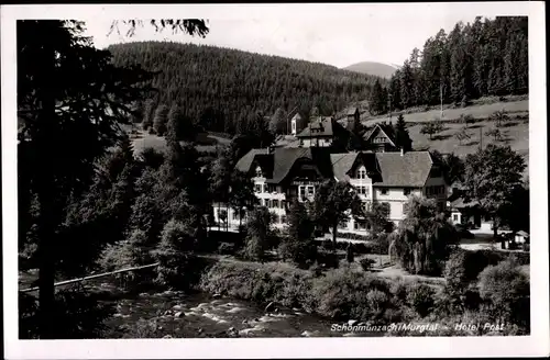 Ak Schönmünzach im Murgtal Baiersbronn im Schwarzwald, Hotel Post, Wald