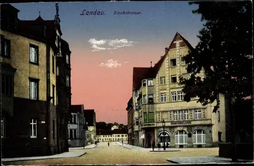 Ak Landau i.d. Pfalz, Blick in die Kirchstraße auf die Konditorei