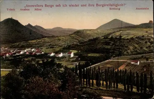 Ak Annweiler am Trifels Pfalz, Totale, Trifels, Anebos, Münz, Rehberg, Asselstein