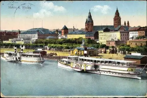 Ak Mainz am Rhein, Stadthalle, Dom, Salondampfer