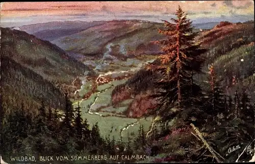 Künstler Ak Bad Wildbad im Schwarzwald, Blick vom Sommerberg auf Calmbach, Nr. 738