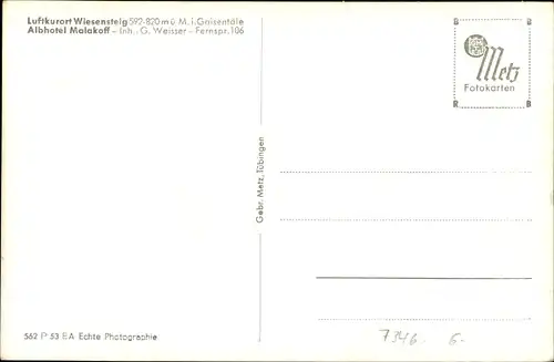 Ak Wiesensteig in Baden Württemberg, Ort mit Albhotel Malakoff
