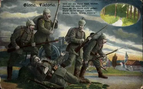 Ak Gloria Viktoria, Deutsche Soldaten, gefallener Kamerad, 1. WK