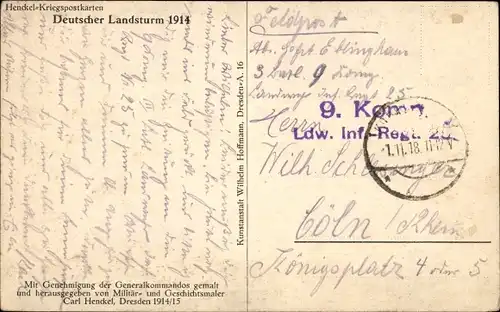 Künstler Ak Henckel, Carl, Deutscher Landsturm 1914
