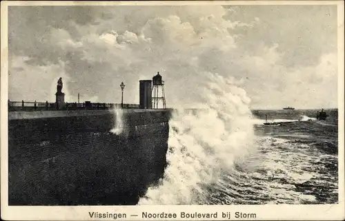 Ak Vlissingen Zeeland Niederlande, Noordzee Boulevard bin Storm