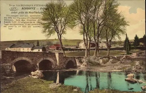 Ak Achouffe Houffalize Wallonien Luxemburg Belgien, Dorfpartie, Brücke, Fluss