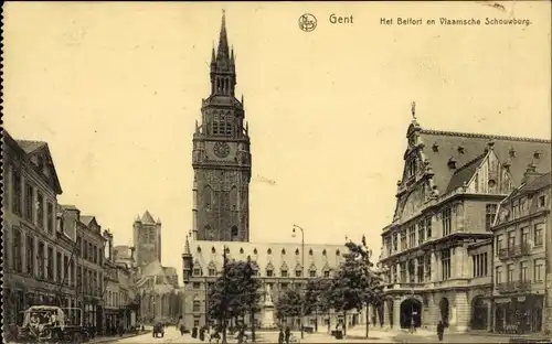 Ak Gand Gent Ostflandern, Het Belfort en Vlaamsche Schouwburg