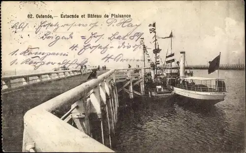 Ak Oostende Ostende Westflandern, Estacade et Bateau de Plaisance