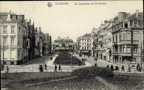 Ak Oostende Ostende Westflandern, De Leopoldlaan en de Kursaal