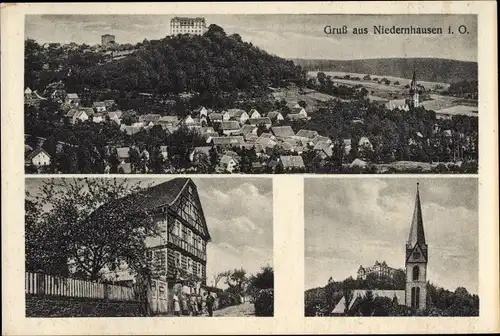 Ak Niedernhausen Fischbachtal im Odenwald, Gesamtansicht, Kirche, Wohnhaus