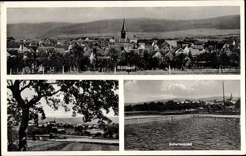 Ak Röllbach Miltenberg am Main Unterfranken, Gesamtansicht, Schwimmbad