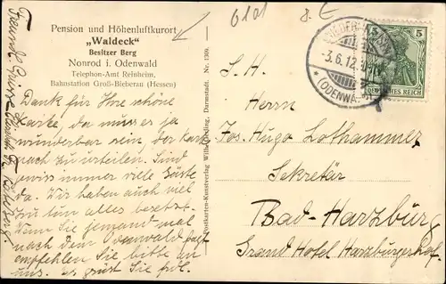 Ak Nonrod Fischbachtal im Odenwald Hessen, Pension Waldeck