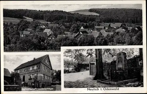 Ak Neutsch Modautal im Odenwald, Gastwirtschaft Lautenschläger, Ehrenmal, Gesamtansicht