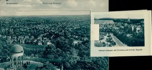 Leporello Ak Wiesbaden in Hessen, Panorama Neroberg, Anlagen, Griech. Kapelle