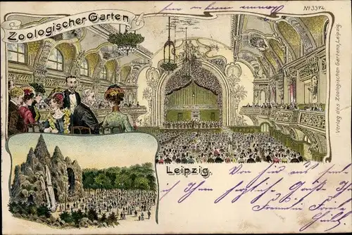 Litho Leipzig in Sachsen, Zoologischer Garten, Innenansicht, Saal