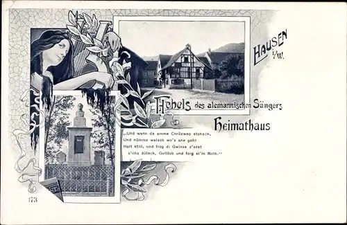 Jugendstil Ak Hausen im Wiesental, Hebelhaus, Heimathaus, Johann Peter Hebel
