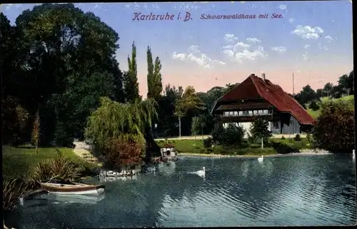 Ak Karlsruhe in Baden, Schwarzwaldhaus mit See