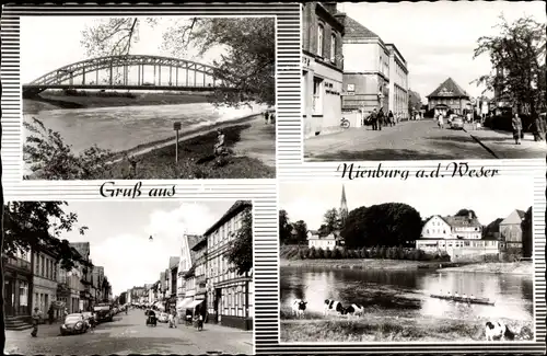 Ak Nienburg an der Weser, Brücke, Strassenpartie, Ufer