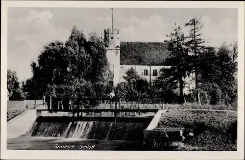 Ak Arnstorf Niederbayern, Flusspartie mit Blick zum Schloss