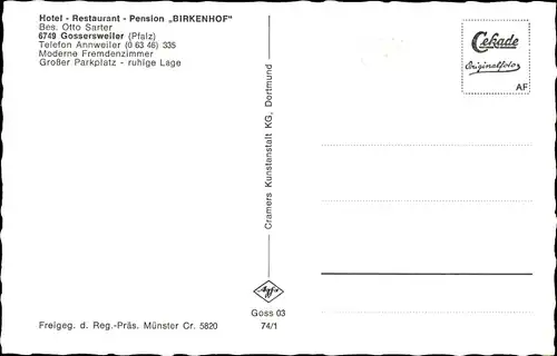 Ak Gossersweiler in der Pfalz, Birkenhof, Ort, Fliegeraufnahme