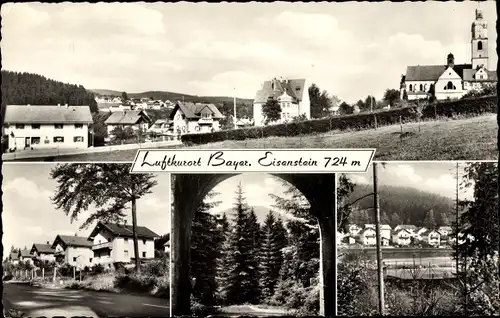 Ak Bayerisch Eisenstein im Bayrischen Wald, Teilansichten, Kirche, Siedlung, Wald