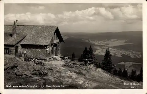 Ak Bayerisch Eisenstein im Bayrischen Wald, Blick vom Arber Schutzhaus ins Eisensteiner Tal