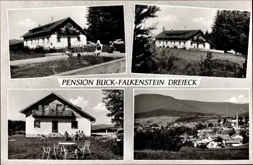 Ak Dreieck Regen im Bayerischen Wald, Pension Blick Falkenstein, Ort