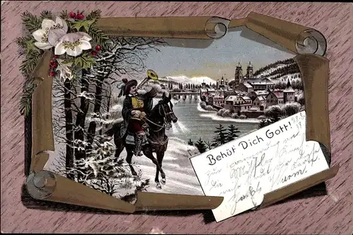 Litho Behüt Dich Gott, Trompeter von Säckingen, Stadtansicht, Winter