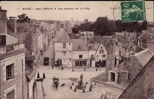 Ak Baugé Maine et Loire, Rue L´Official, Vue partielle de la Ville