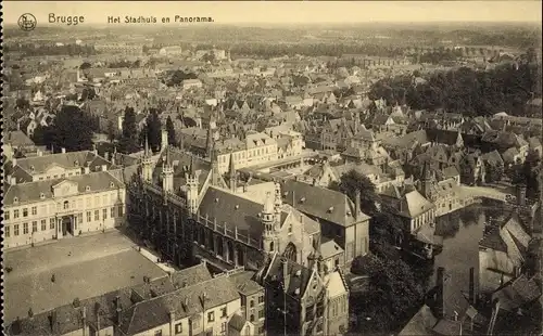 Ak Bruges Brügge Flandern Westflandern, Het Stadthuis en Panorama