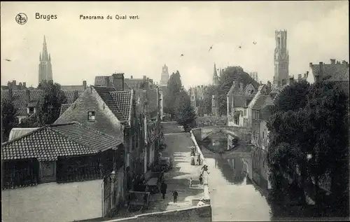 Ak Bruges Brügge Flandern Westflandern, Panorama du Quai vert