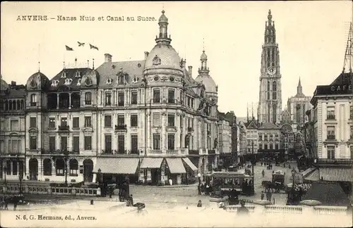 Ak Anvers Antwerpen Flandern, Hansa Huis, Canal au Sucre