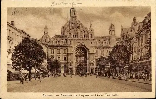 Ak Anvers Antwerpen Flandern, Avenue de Keyser, Gare Centrale