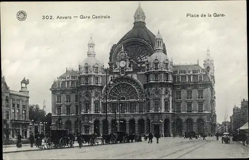 Ak Anvers Antwerpen Flandern, La Gare Centrale, Place de la Gare