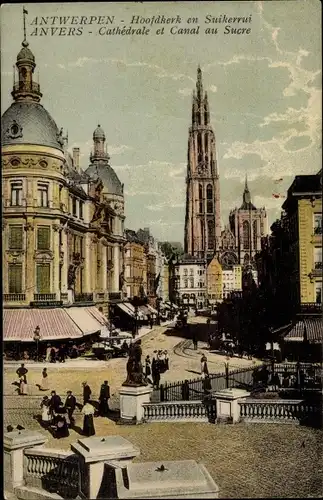 Ak Anvers Antwerpen Flandern, Cathedrale et Canal au Sucre